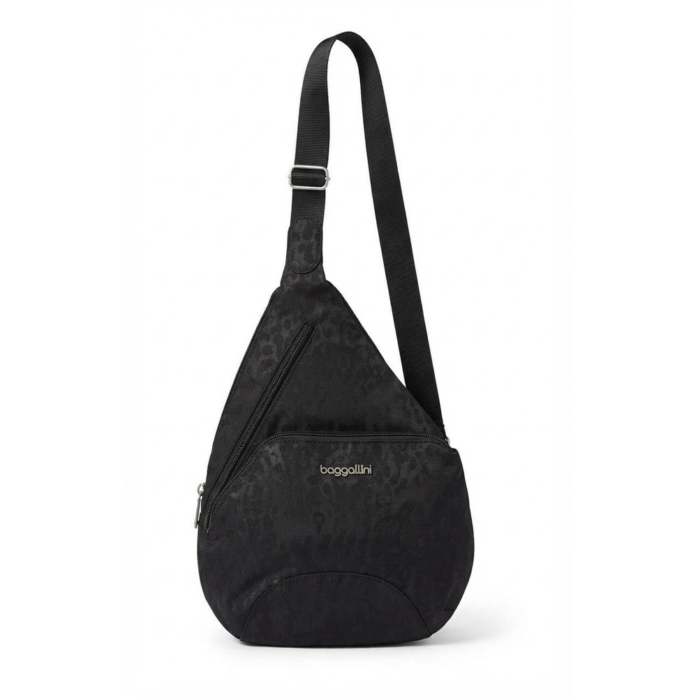 Baggallini Black Leopard Jacquard Sling Backpack Crossbody Travel Bag